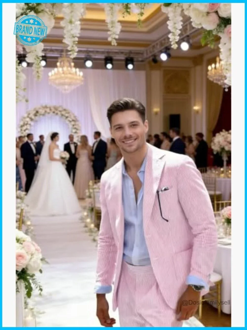 Seersucker Suit Set Slim Fit Formal Wedding Summer Groom Outfit Classic